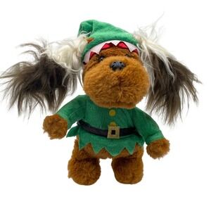 Elf Dog‎ Animated Holiday Plush Christmas Green Outfit Fuzzy Brown Ears VIDEO